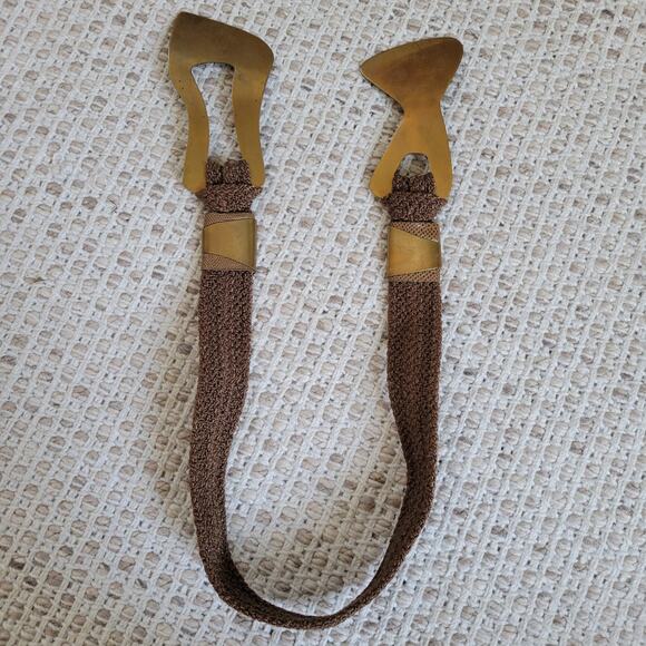 Vintage Brass Waist Belt Womens M* Crocheted Stretchy Brown Unique Boho Hippie main image 6